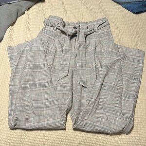 Business Casual Plaid High-Waisted Pants with Belt